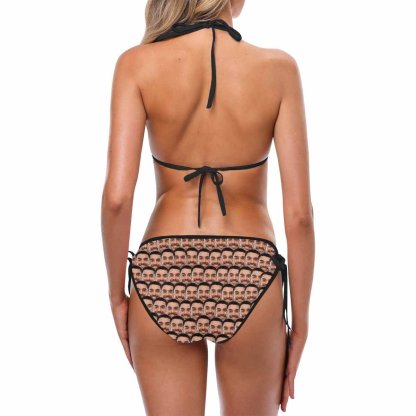 Custom #Plus Size Triangle Bikini-Custom Seamless Face Plus Size Swimsuit String Halter Tie Side Low Waisted Triangle Bikini Plus Size Swimwear Personalized Bathing Suit Women's Two Piece Swimsuit Summer Beach Pool Outfits - YesCustom