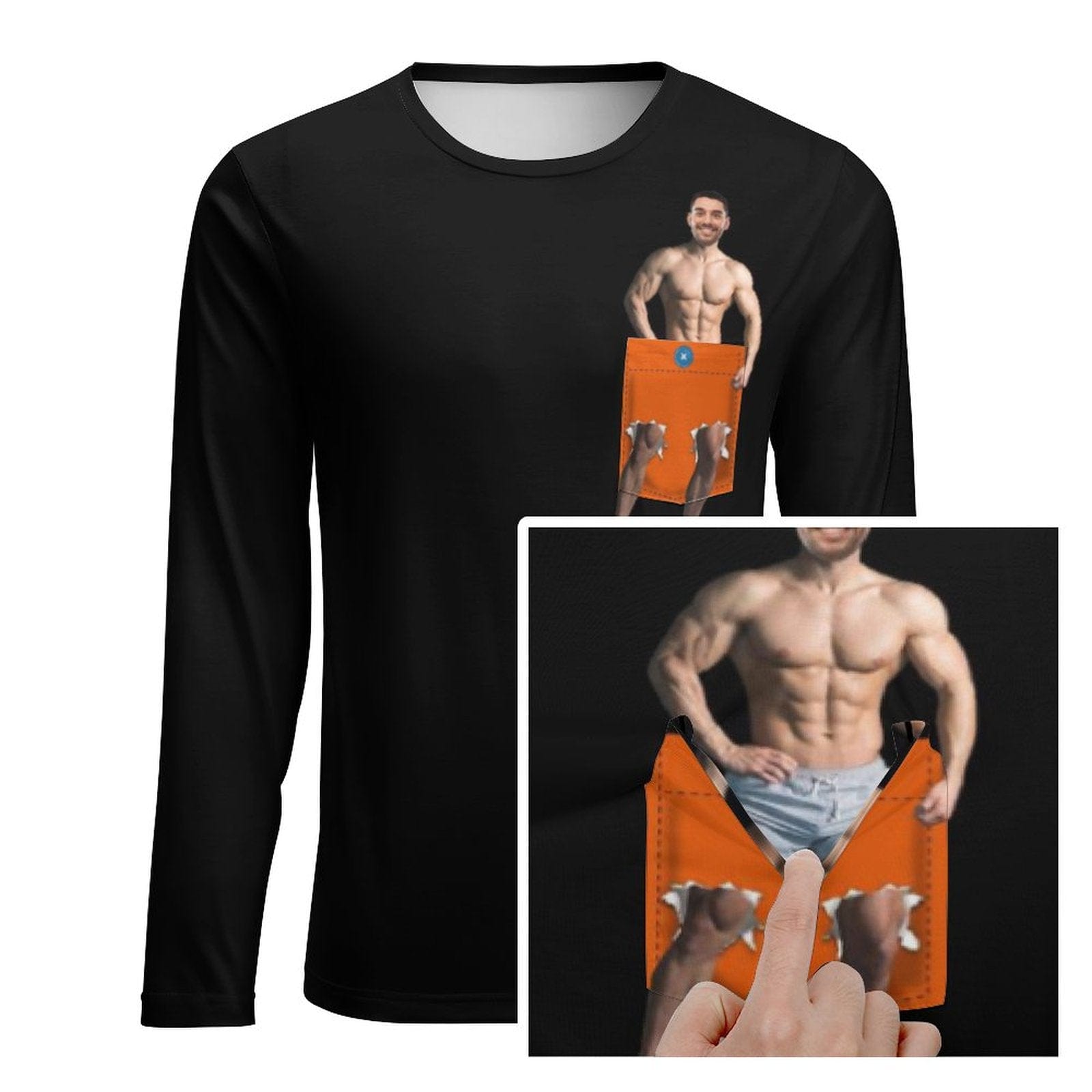 Custom #Pocket Sweatshirt Custom Face Funny Black Loose Sweatshirt Personalized Face Loose Sweatshirt With Pocket - YesCustom