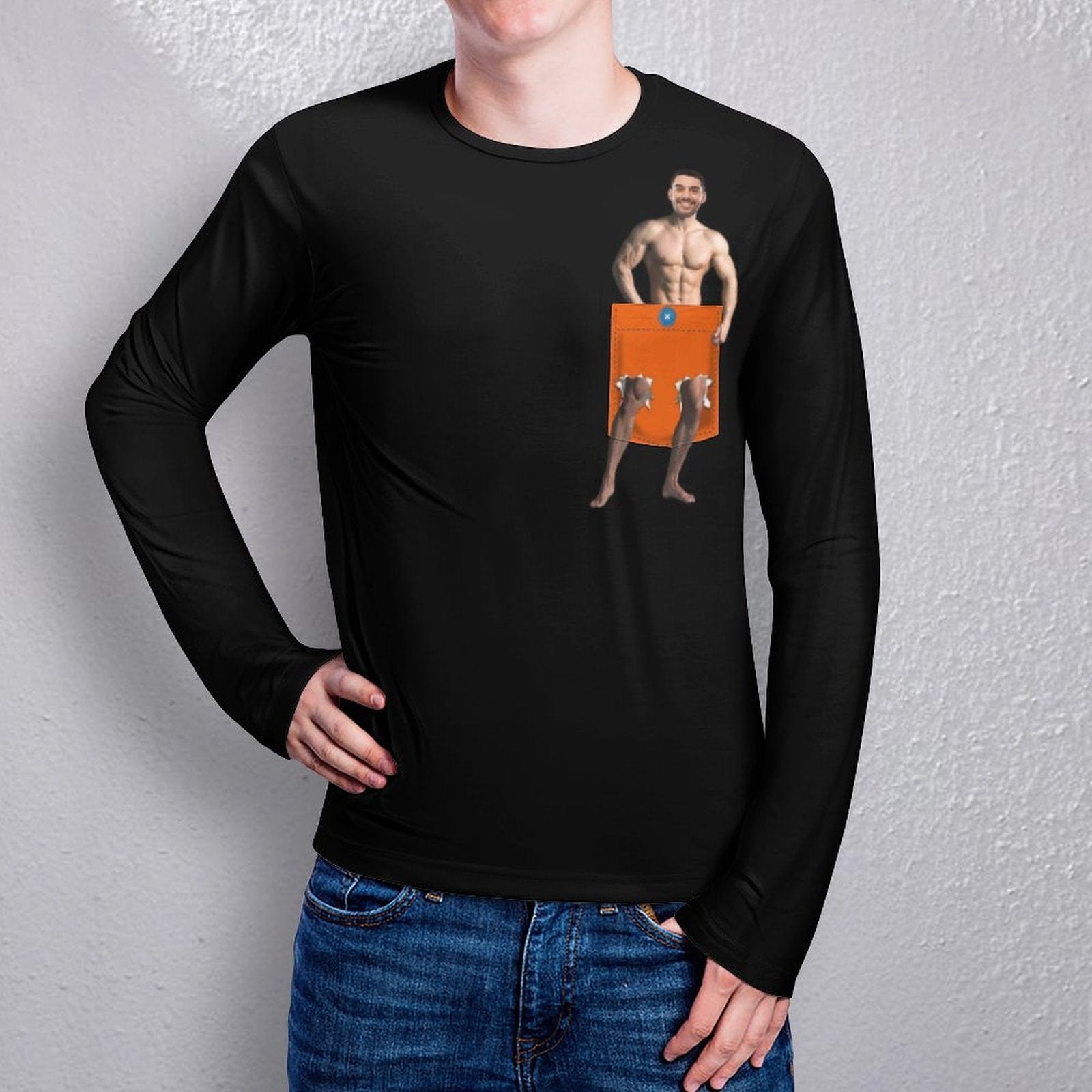 Custom #Pocket Sweatshirt Custom Face Funny Black Loose Sweatshirt Personalized Face Loose Sweatshirt With Pocket - YesCustom
