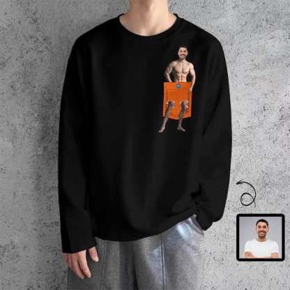 Custom #Pocket Sweatshirt Custom Face Funny Black Loose Sweatshirt Personalized Face Loose Sweatshirt With Pocket - YesCustom