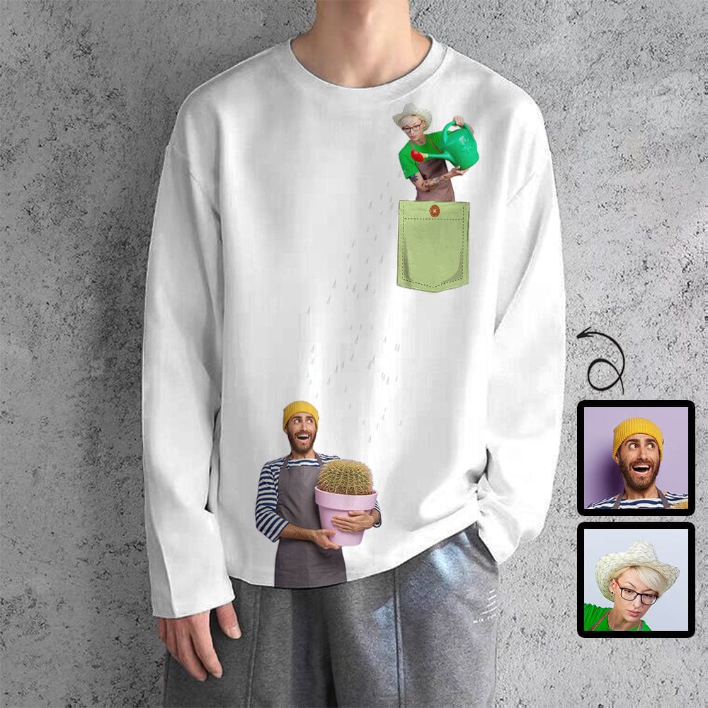 Custom #Pocket Sweatshirt Custom Face Gardener Loose Sweatshirt Personalized Face Loose Sweatshirt With Pocket - YesCustom