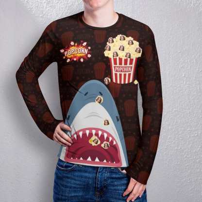Custom #Pocket Sweatshirt Custom Face Shark and Popcorn Loose Sweatshirt Personalized Face Loose Sweatshirt With Pocket - YesCustom
