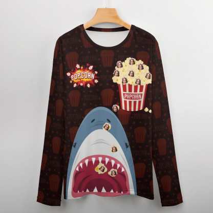 Custom #Pocket Sweatshirt Custom Face Shark and Popcorn Loose Sweatshirt Personalized Face Loose Sweatshirt With Pocket - YesCustom