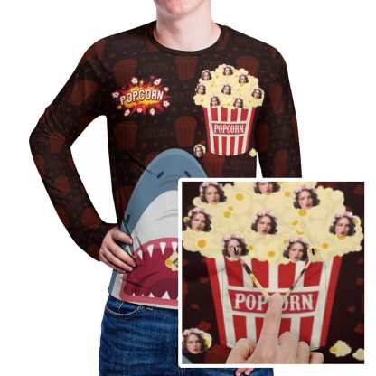 Custom #Pocket Sweatshirt Custom Face Shark and Popcorn Loose Sweatshirt Personalized Face Loose Sweatshirt With Pocket - YesCustom
