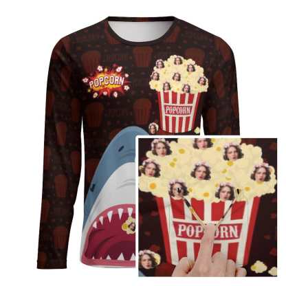 Custom #Pocket Sweatshirt Custom Face Shark and Popcorn Loose Sweatshirt Personalized Face Loose Sweatshirt With Pocket - YesCustom