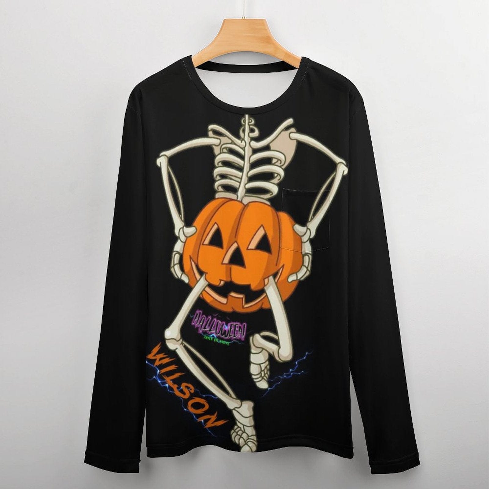 Custom #Pocket Sweatshirt Custom Name Pumpkin Skull Loose Sweatshirt Personalized Men's Loose Sweatshirt For Halloween With Pocket - YesCustom