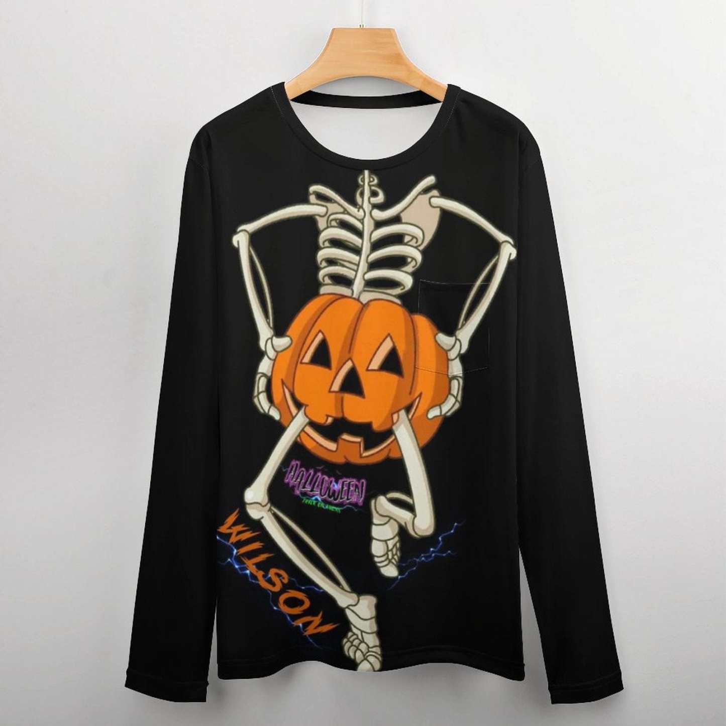 Custom #Pocket Sweatshirt Custom Name Pumpkin Skull Loose Sweatshirt Personalized Men's Loose Sweatshirt For Halloween With Pocket - YesCustom