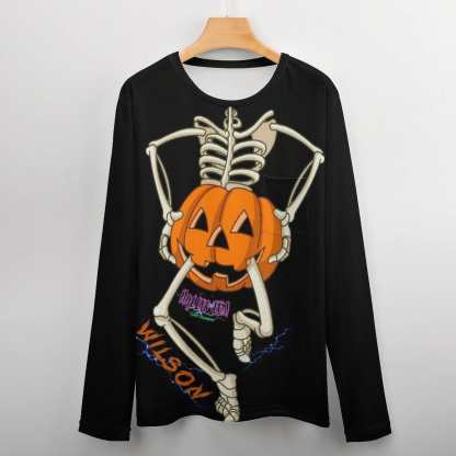 Custom #Pocket Sweatshirt Custom Name Pumpkin Skull Loose Sweatshirt Personalized Men's Loose Sweatshirt For Halloween With Pocket - YesCustom