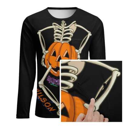 Custom #Pocket Sweatshirt Custom Name Pumpkin Skull Loose Sweatshirt Personalized Men's Loose Sweatshirt For Halloween With Pocket - YesCustom
