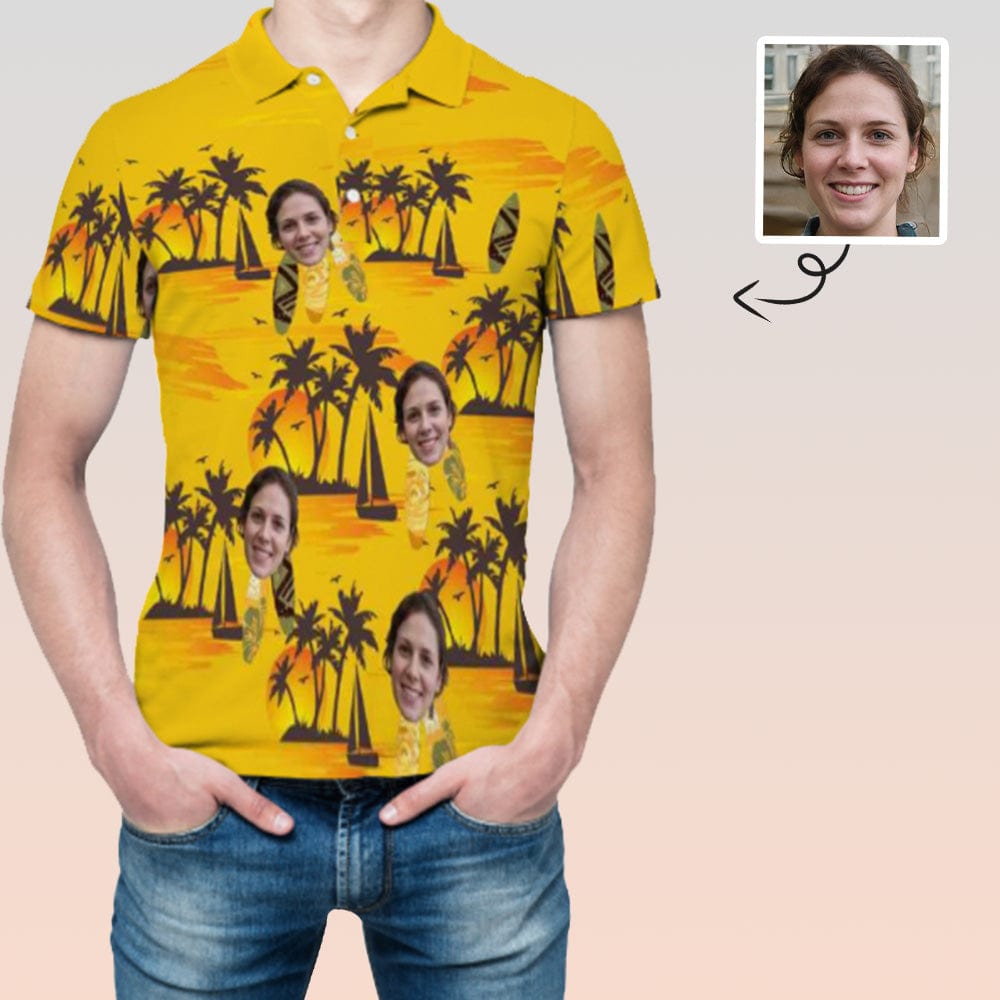 Custom Face Sailboat Sunset Polo Shirt Personalized Men's Golf Shirt