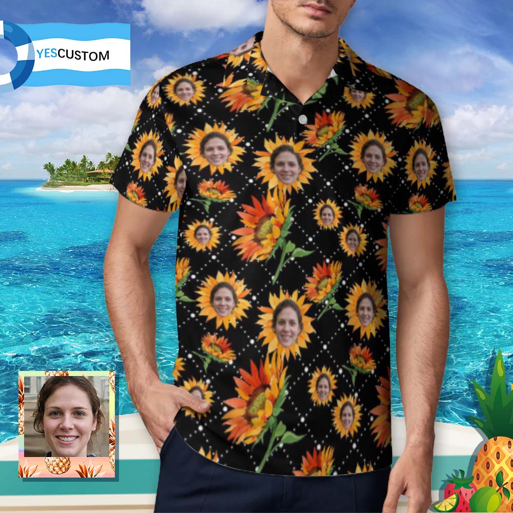 Custom Face Sunflower Polo Shirts for Men's Shirts Personalized Shirts