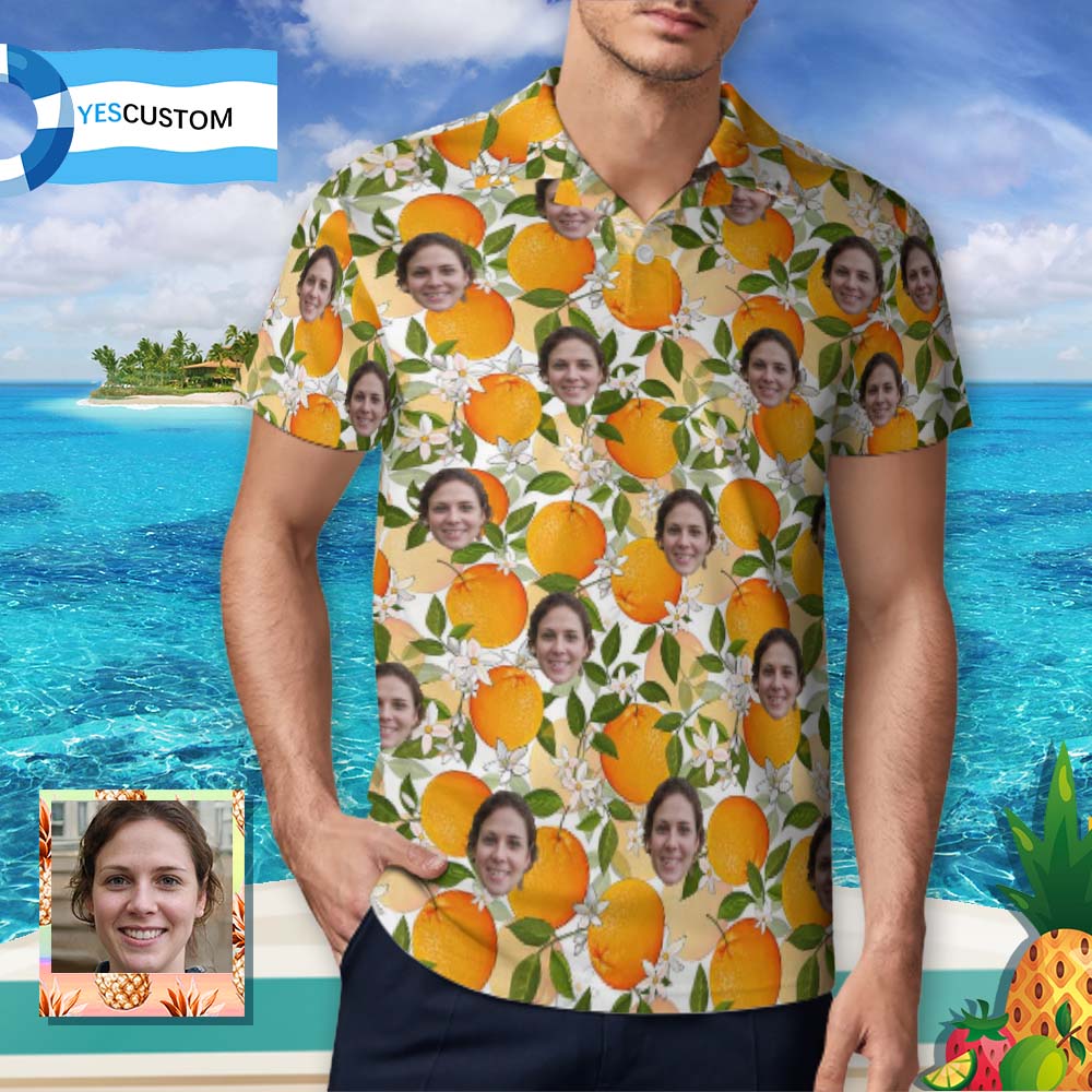 Custom Face Yellow Orange Polo Shirts Personalized Shirts for Him