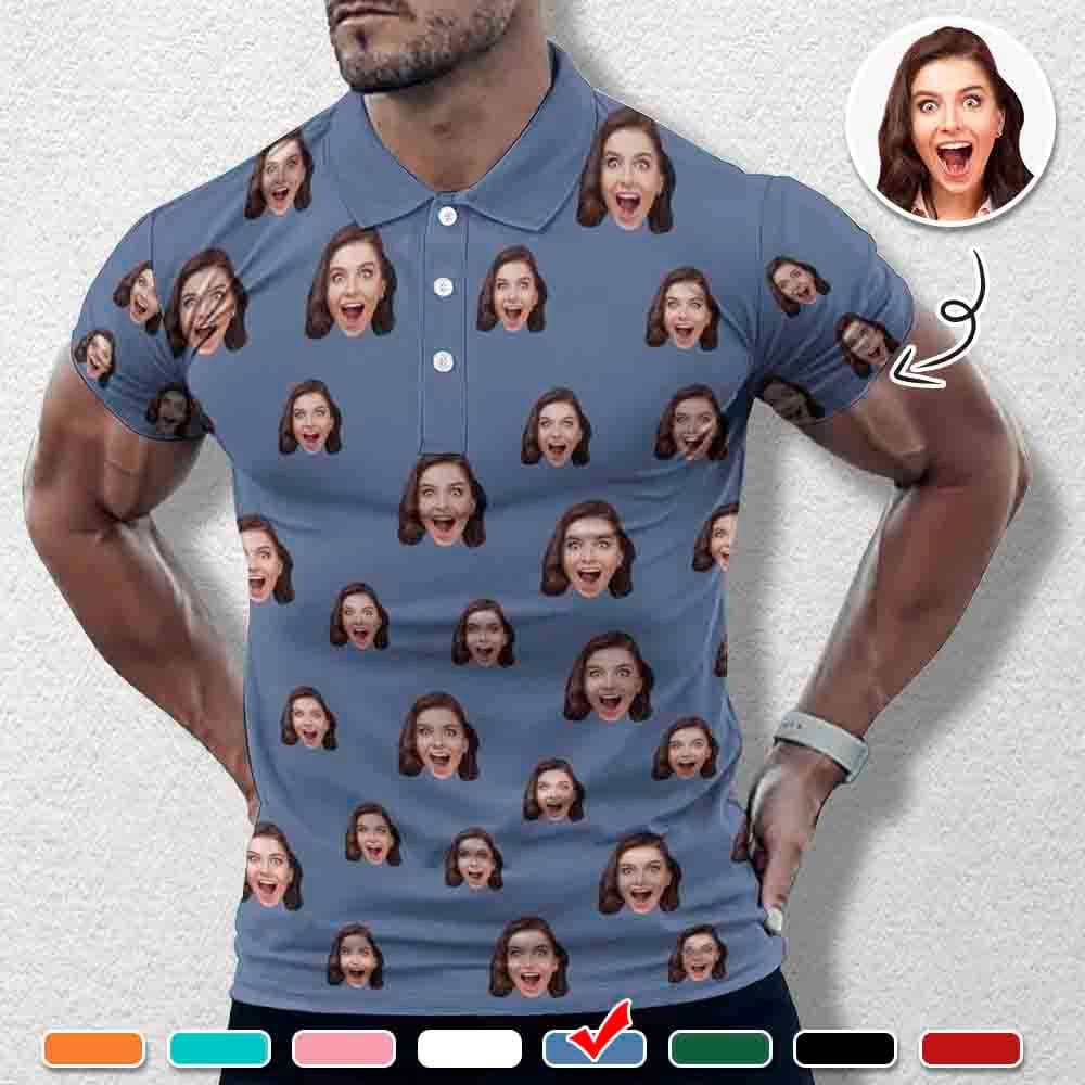 Custom Face Multicolour Polo Shirt Personalized Men's Golf Shirt