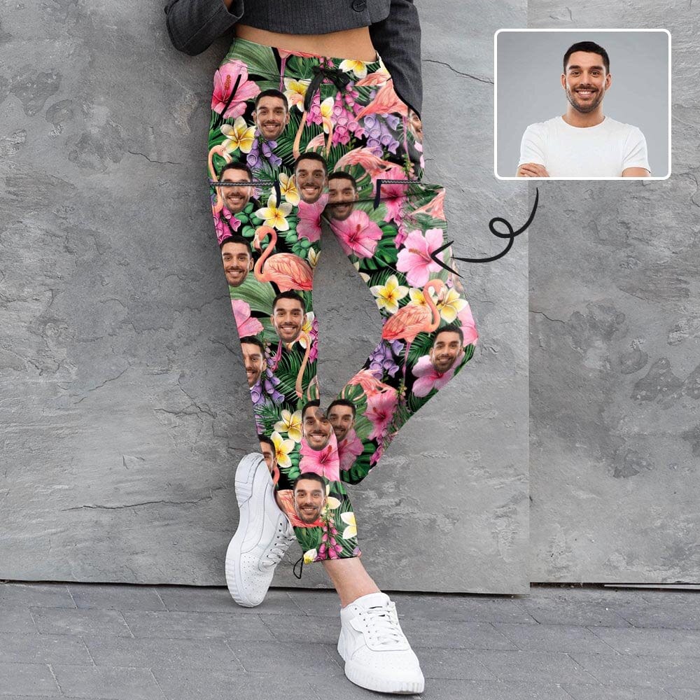 Custom Face Yellow&Pink Flower Women's Casual Elastic Drawstring Pants