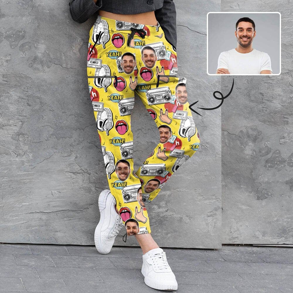 Custom Face Yellow Women Drawstring Pants Personalized Quick Dry Pants