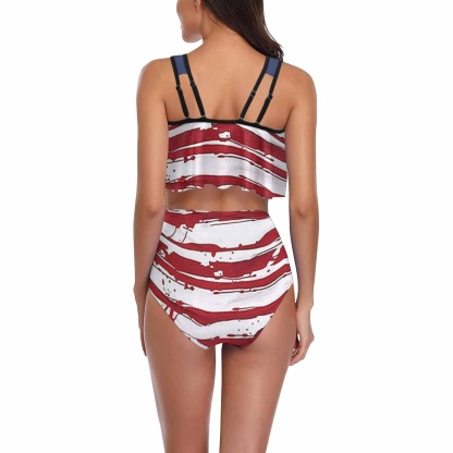 Custom #Ruffle Tankini #4th of July #Plus Size Up 5XL Custom Face American Flag Ruffle Tankini Swimsuit Personalized Women's Two Piece Bathing Suit Summer Set Beach Pool Outfits - YesCustom