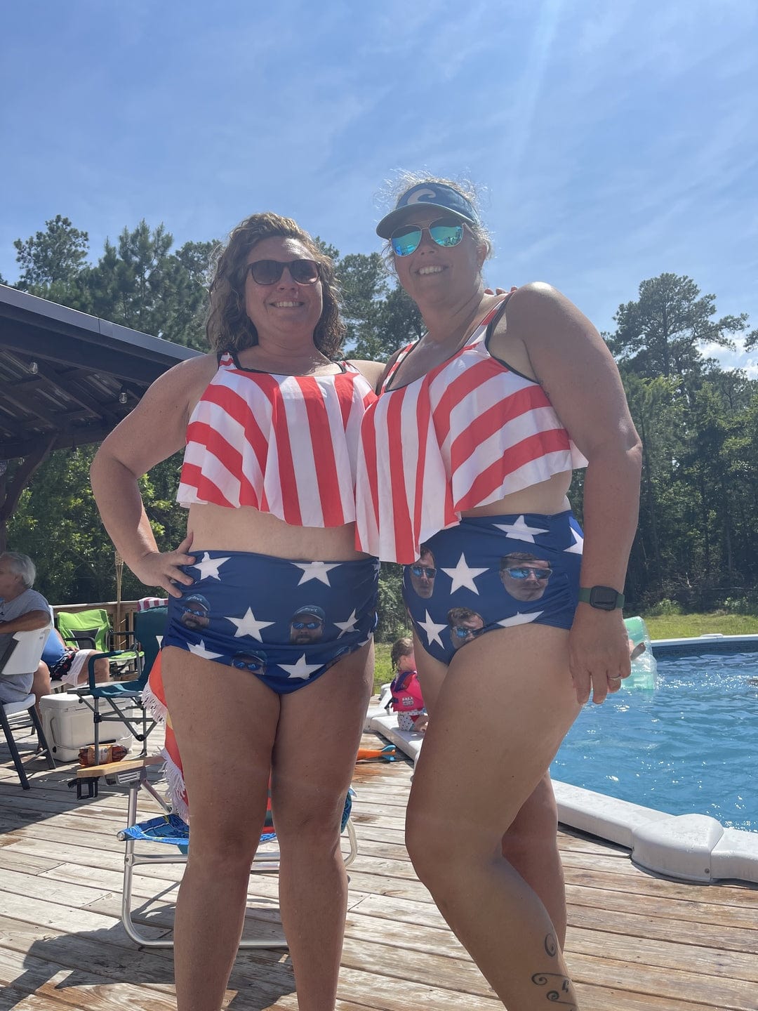 Custom #Ruffle Tankini #4th of July #Plus Size Up 5XL Custom Face American Flag Ruffle Tankini Swimsuit Personalized Women's Two Piece Bathing Suit Summer Set Beach Pool Outfits - YesCustom