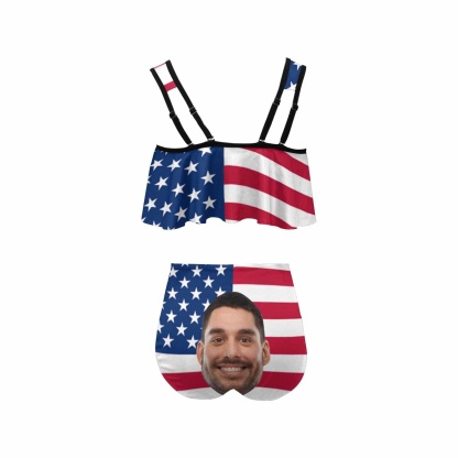 Custom #Ruffle Tankini #4th of July #Plus Size Up 5XL Custom Face American Flag Ruffle Tankini Swimsuit Personalized Women's Two Piece Bathing Suit Summer Set Beach Pool Outfits - YesCustom