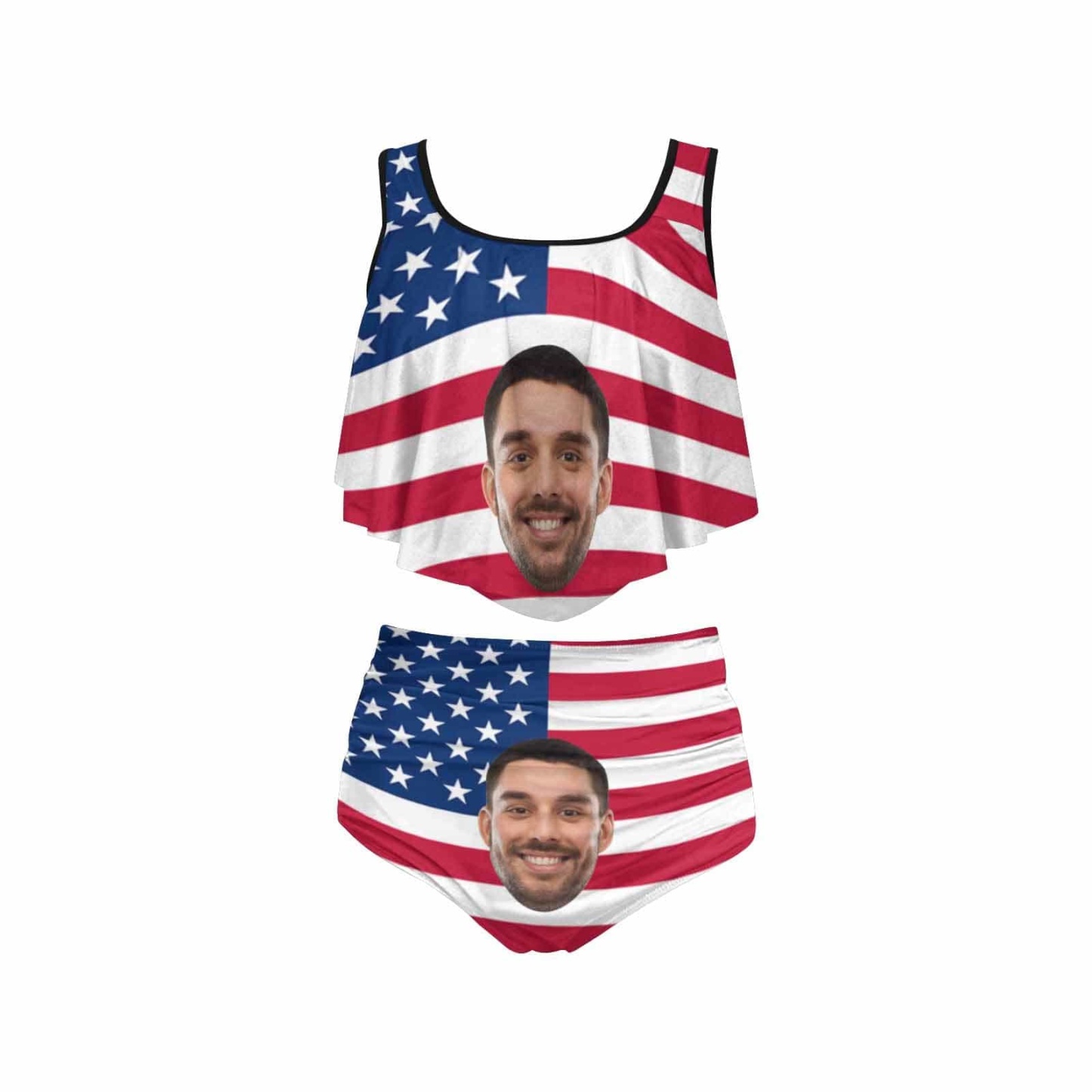 Custom #Ruffle Tankini #4th of July #Plus Size Up 5XL Custom Face American Flag Ruffle Tankini Swimsuit Personalized Women's Two Piece Bathing Suit Summer Set Beach Pool Outfits - YesCustom