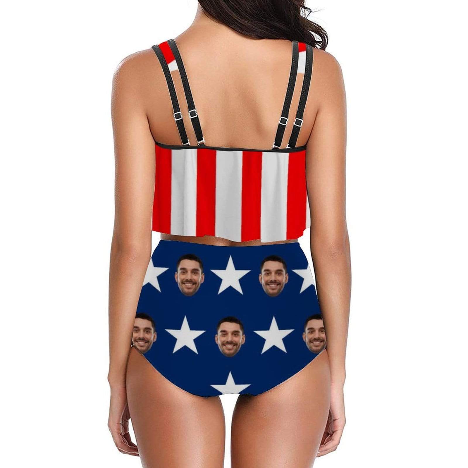 Custom #Ruffle Tankini #4th of July #Plus Size Up 5XL Custom Face American Flag Ruffle Tankini Swimsuit Personalized Women's Two Piece Bathing Suit Summer Set Beach Pool Outfits - YesCustom