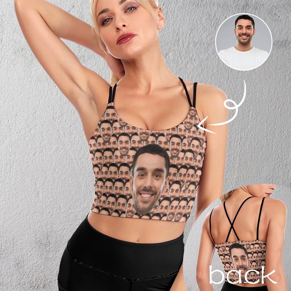Custom Husband Face Seamless Women's Strappy Longline Yoga Sports Bra