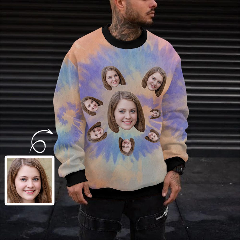 Custom Face Colourful Background Sweatshirt Personalized Men's Sweatshirt