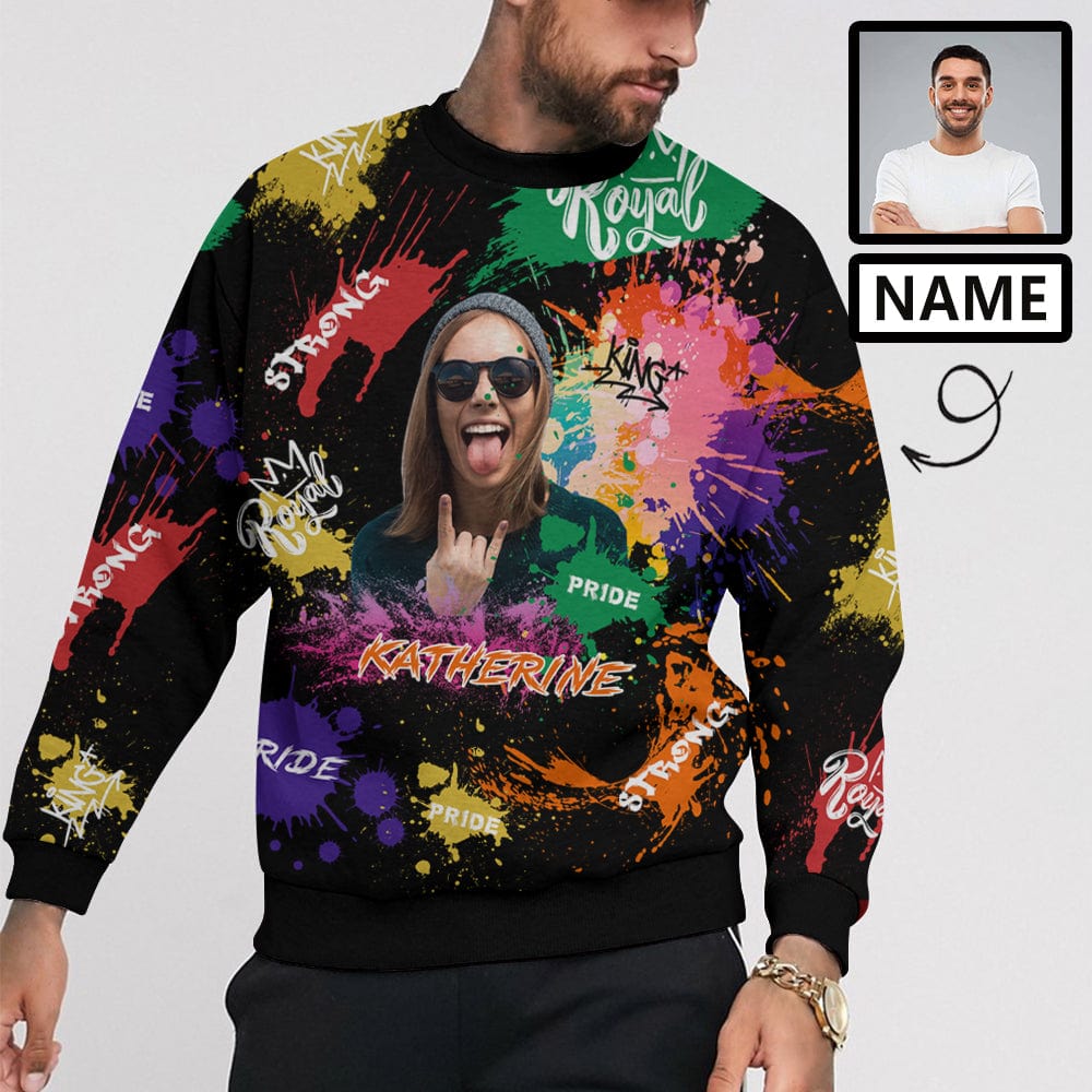 Personalized Face&Name Sweatshirt Men's Custom Colorful Graffiti Sweatshirt