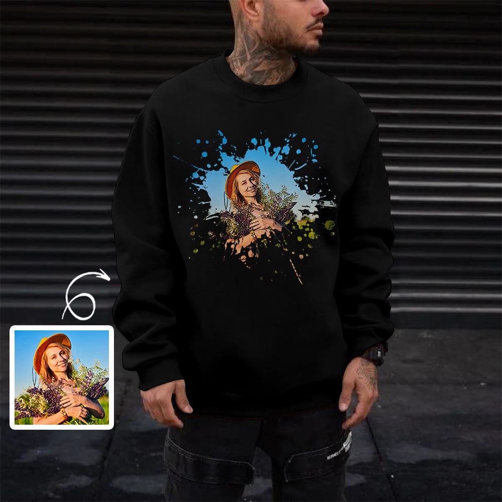 Personalized Photo Sweatshirt Men's Custom Photo Black Background Sweatshirt