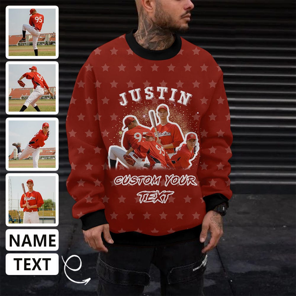Personalized Photo&Name&Text Sweatshirt Men's Custom Red Background Sweatshirt