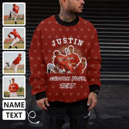 Personalized Photo&Name&Text Sweatshirt Men's Custom Red Background Sweatshirt