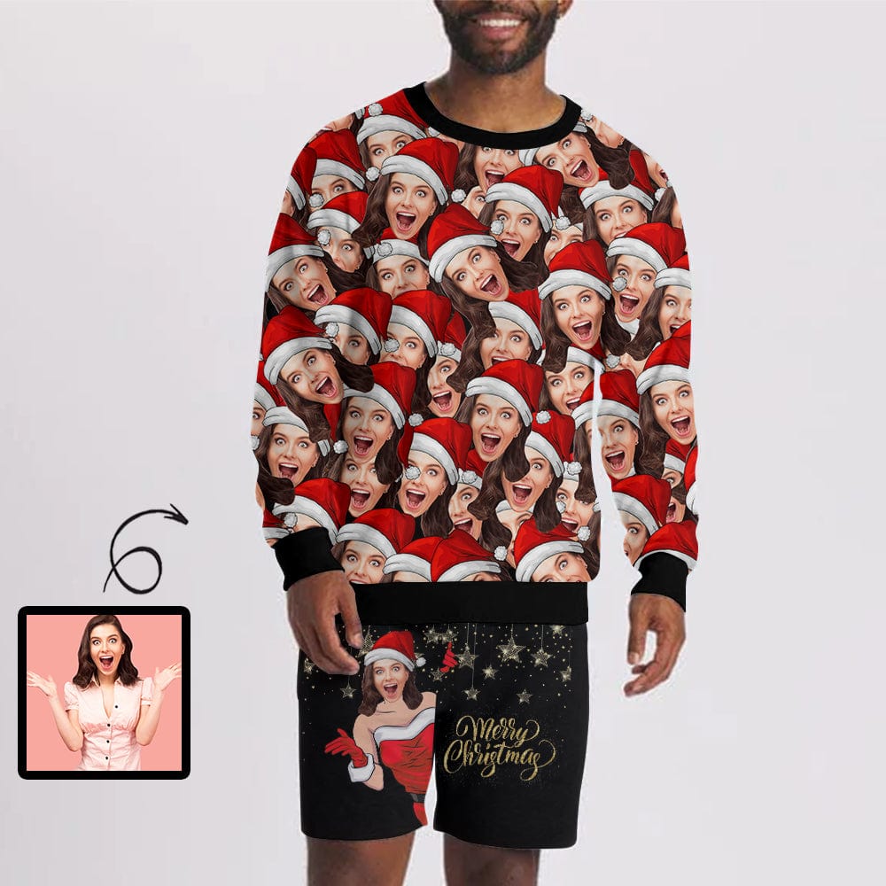 Custom Seamless Face Red Hat Men's Sweatshirt&2in1 Pockets Shorts Set