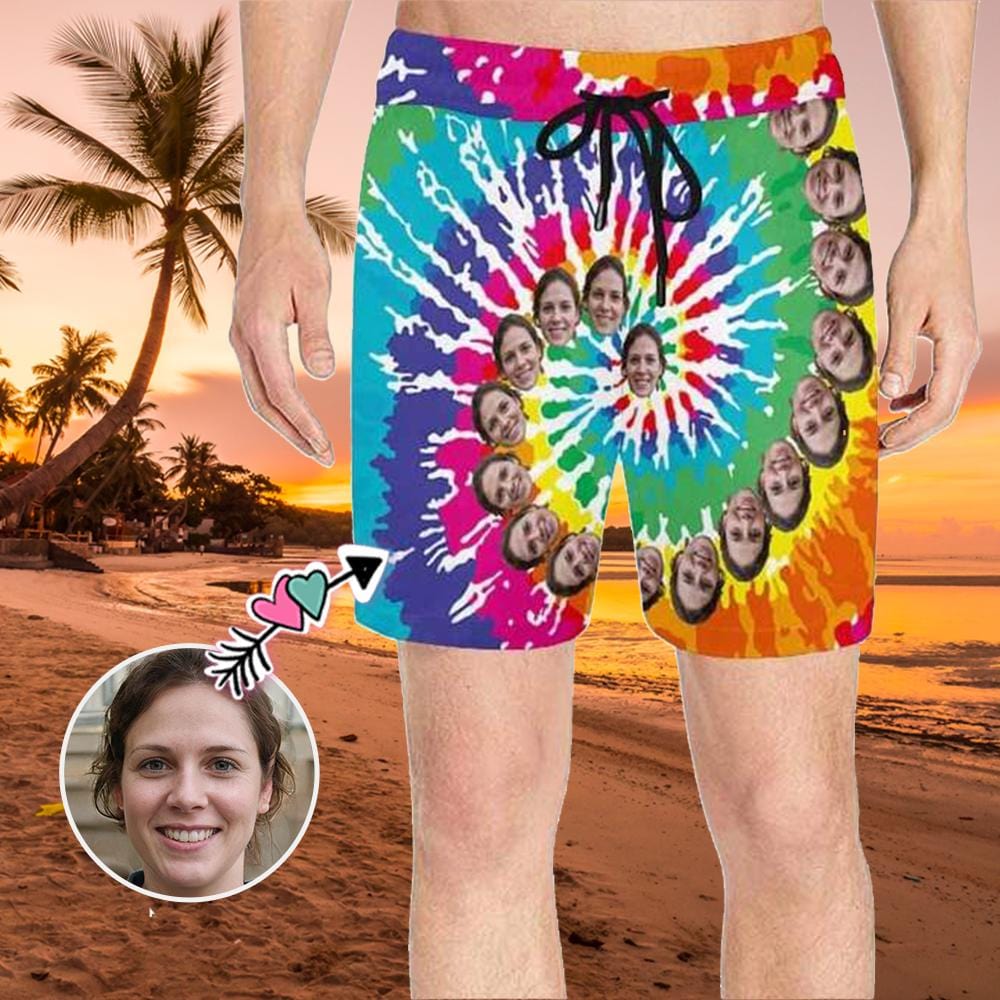 Custom Face Spin Color Men S Swim Short Personalized Funny Swim Trunk
