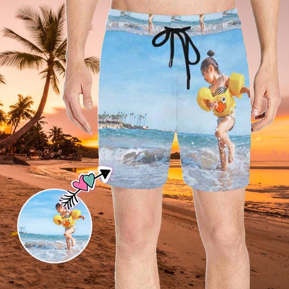 Custom Photo Happy Time Mens Swim Shorts Personalized Swim Trunks