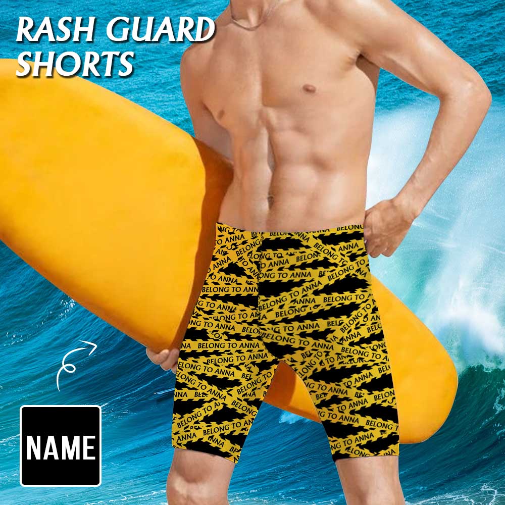 Custom Name Yellow Chain Men's Skinny Stretch Knee Length Swim Trunks