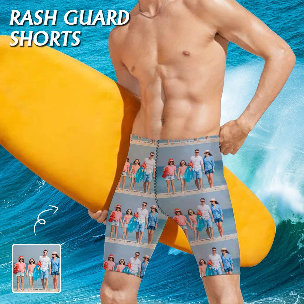 Custom Photo Stitching Men's Skinny Stretch Knee Length Swim Trunks