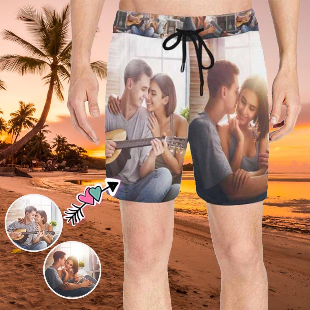 Custom Photo Loving Couple Romance Mens Swim Shorts Swim Trunks