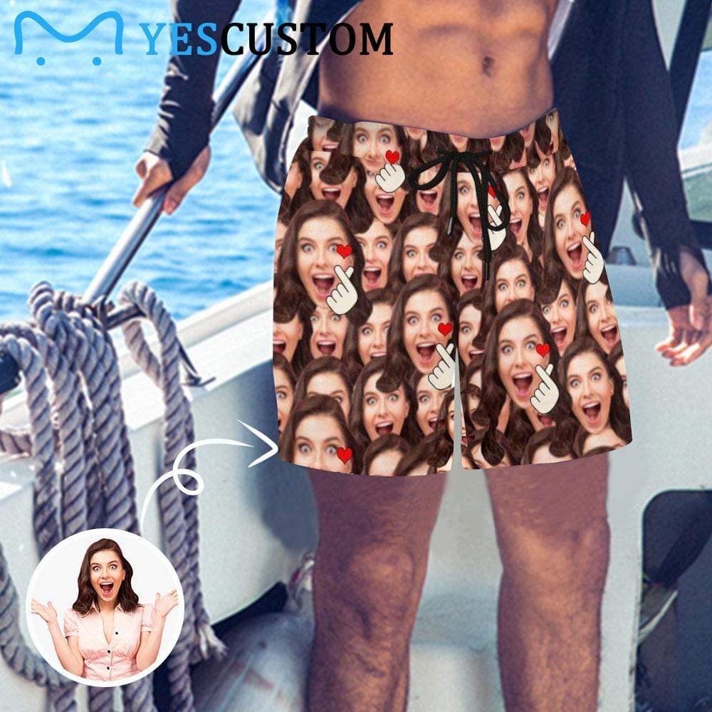 Custom Face Give My Heart Mens Swim Shorts Personalized Swim Trunks