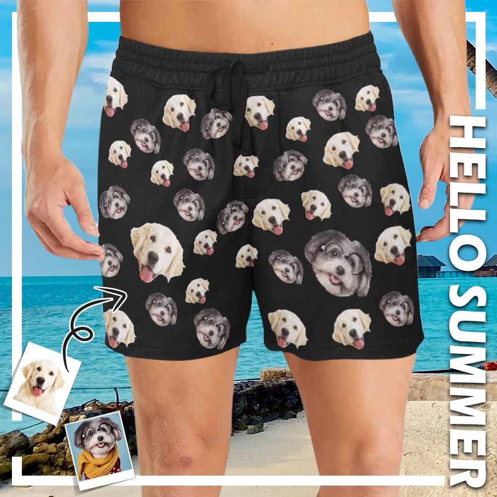 Custom Face Two Mens Swim Shorts Personalized Funny Swim Trunks