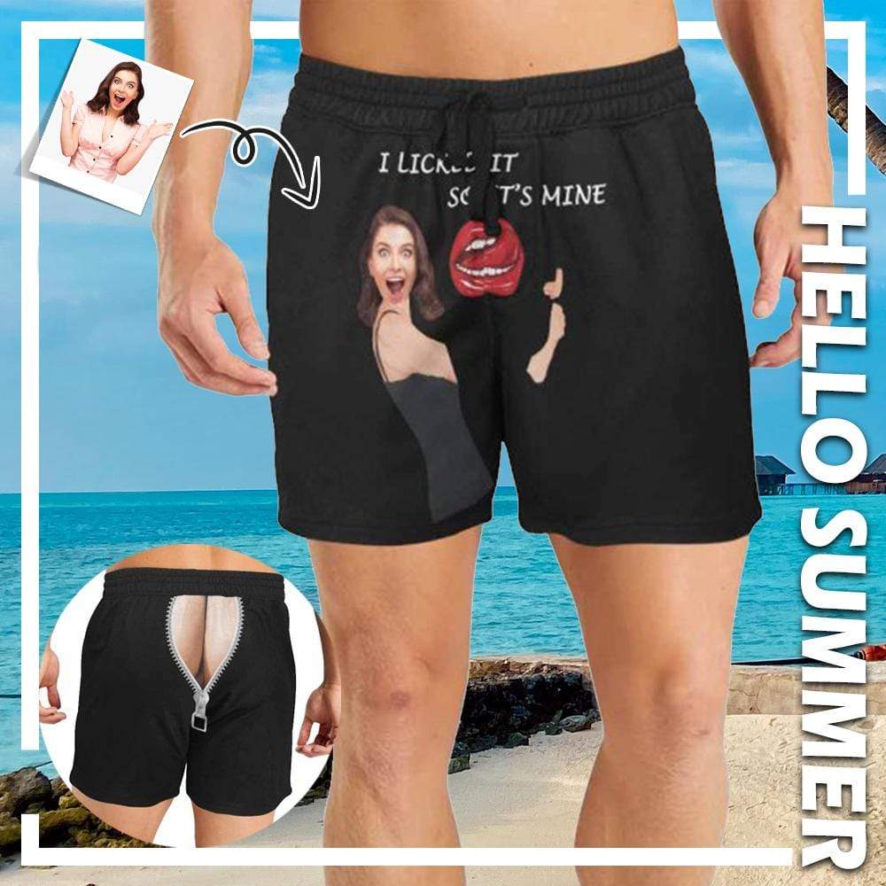 Custom Face Lick It Mens Swim Shorts Personalized Funny Swim Trunks