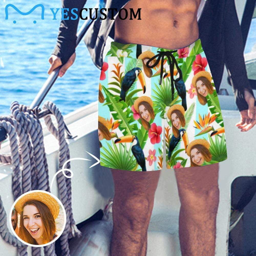 Custom Face Rainforest Mens Swim Short Personalized Funny Swim Trunk