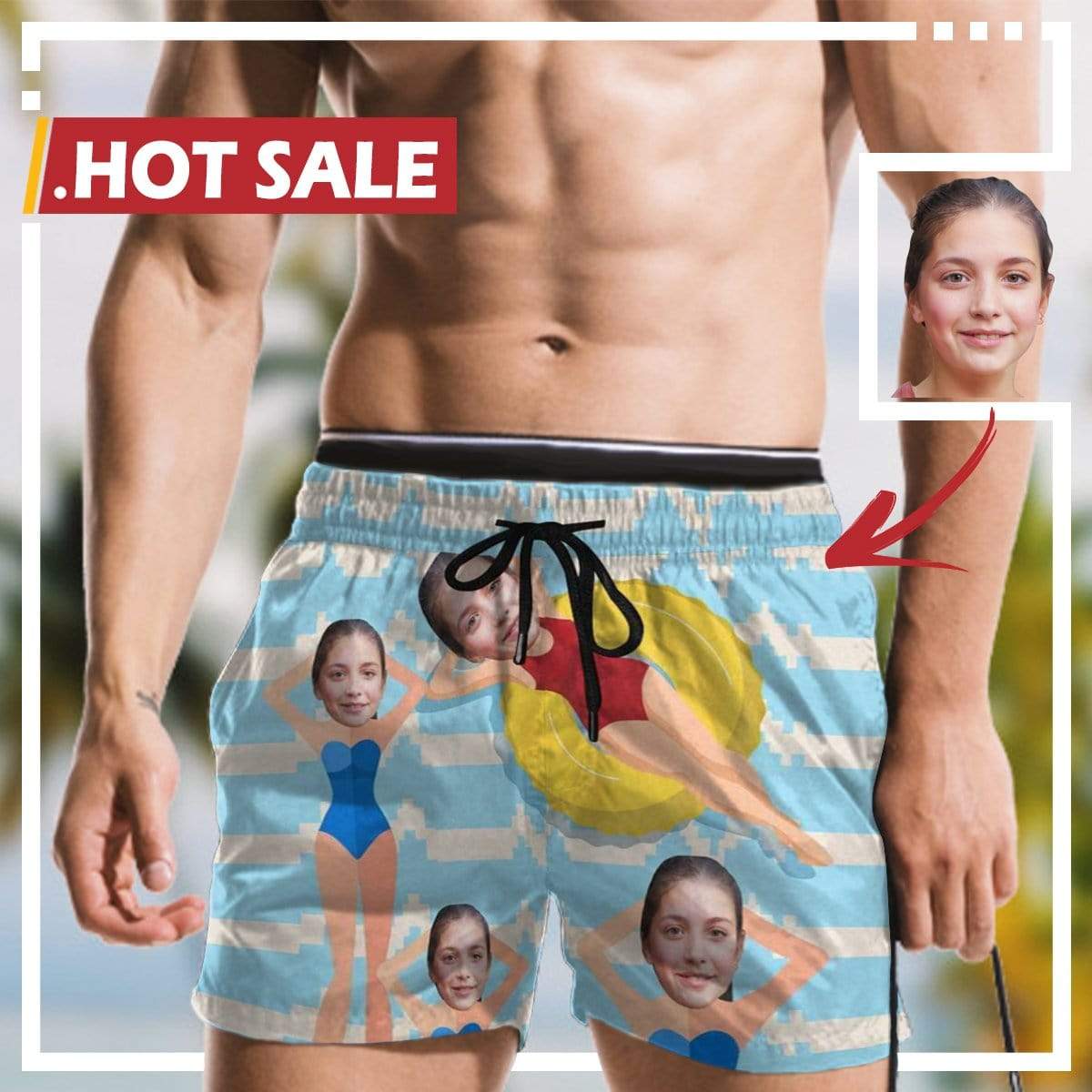 Custom Face Swimming Mens Swim Shorts Personalized Funny Swim Trunks