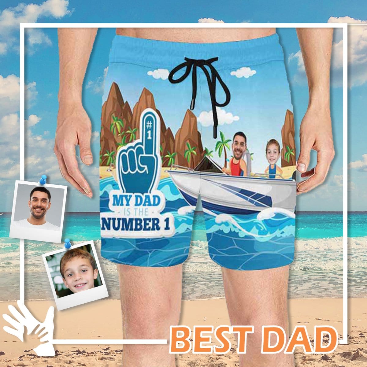 Custom Face My Dad Number One Mens Swim Shorts Funny Swim Trunks