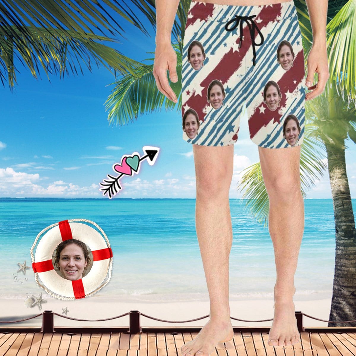 Custom Face Line Mens Swim Shorts Personalized Funny Swim Trunks