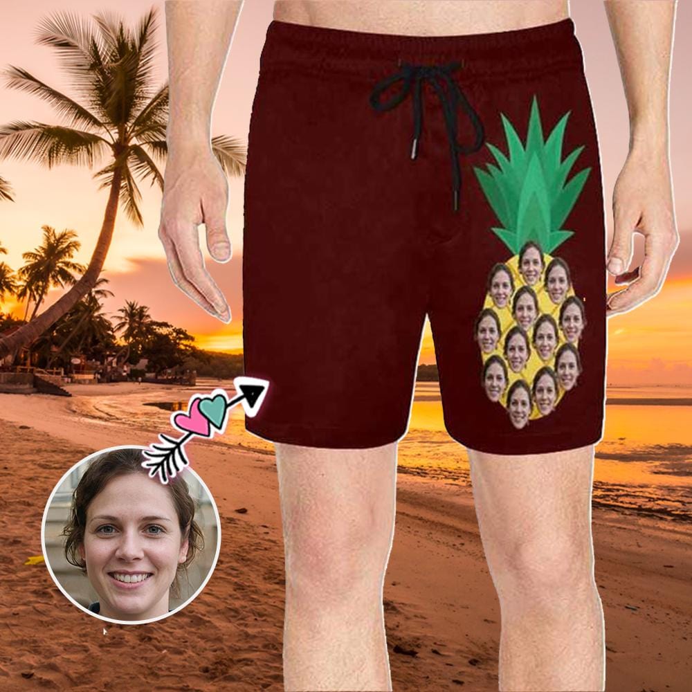 Custom Face Funny Pineapple Mens Swim Short Personalized Swim Trunks