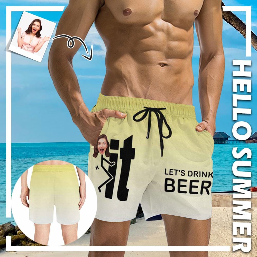 Custom Face Lets Drink Beer Mens Swim Short Personalized Swim Trunk