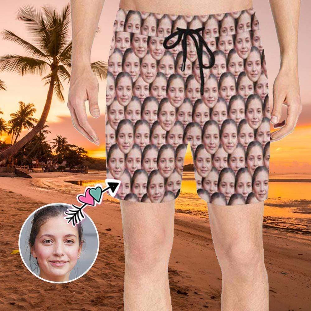 Custom Face Girlfriend Cute Men’s Swim Shorts Personalized Swim Trunks