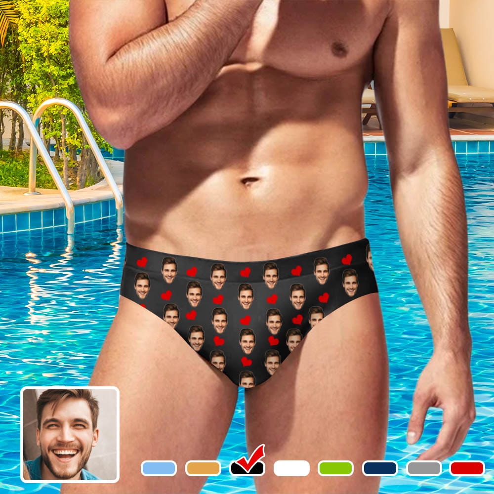 Custom Face Heart Multicolor Men's Swim Shorts Print Quick Dry Briefs
