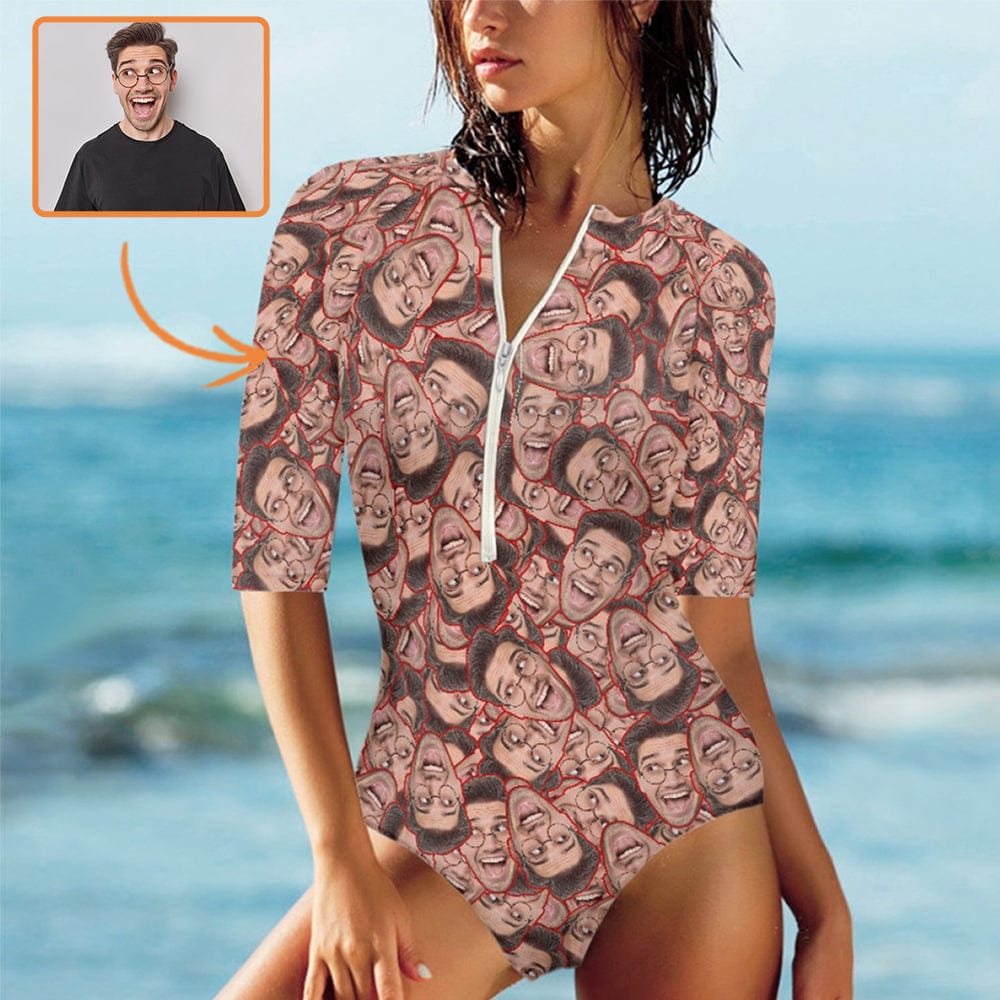 Custom Seamless Face Half Sleeve Personalized One Piece Swimsuit