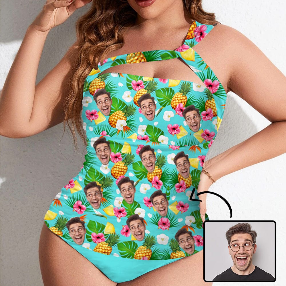 Custom Face Pineapple Swimsuit One Shoulder Two Piece Bathing Suit