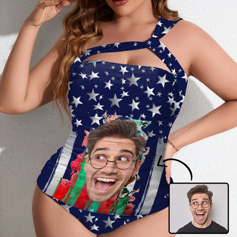 Custom Face Swimsuit Star Women's One Shoulder Two Piece Bathing Suit